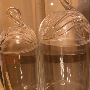 Lovely lucite containers with Swan lids.  Perfect for your vanity or bath.